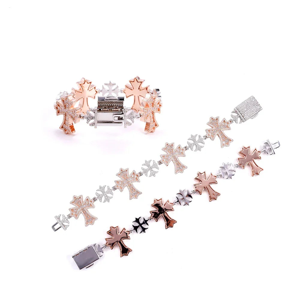TWO-TONE ROSE GOLD BAGUETTE MOISSANITE MALTESE CROSS BRACELET