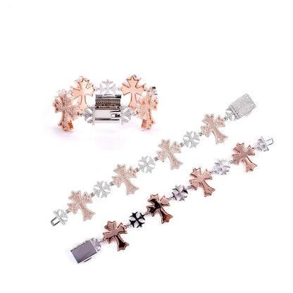 TWO-TONE ROSE GOLD BAGUETTE MOISSANITE MALTESE CROSS BRACELET