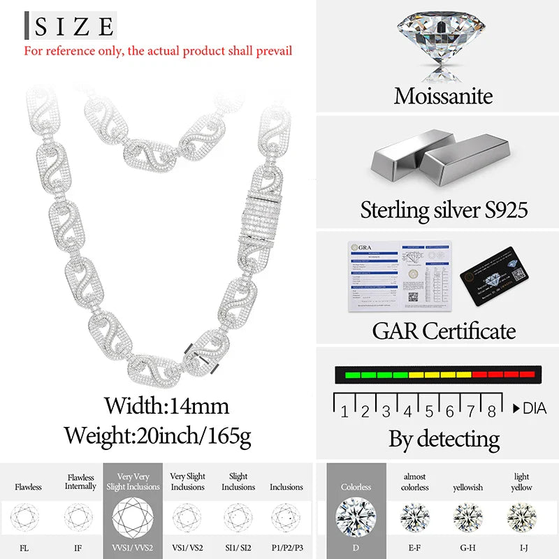 14mm S925 Moissanite Infinity Mariner Link Chain