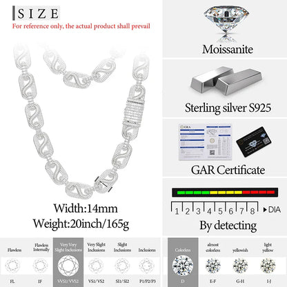 14mm S925 Moissanite Infinity Mariner Link Chain