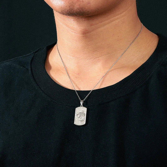Wolf Head Moissanite Tag Pendant
