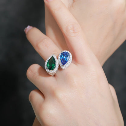 S925 Moissanite Blue & Green Gem Ring
