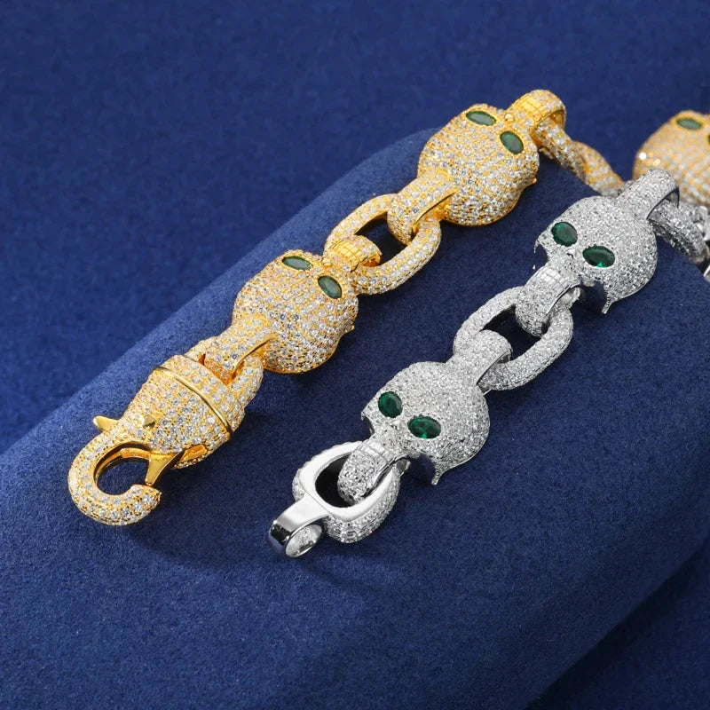 S925 Moissanite Diamond Skull Mariner Link Bracelet
