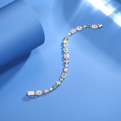S925 Moissanite Multi Gemstone Motif Bracelet - 7MM