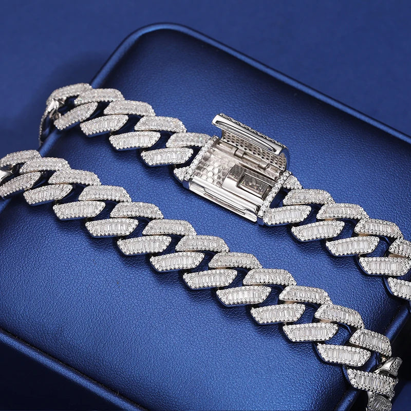 10-22mm S925 MOISSANITE BAGUETTE MIAMI PRONG CUBAN LINK DIAMOND CHAIN NECKLACE