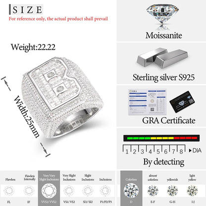 S925 Moissanite Single Letter Championship Ring