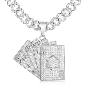 Silver 925 Moissanite Poker Lucky Ace Of Spades Pendant Necklace