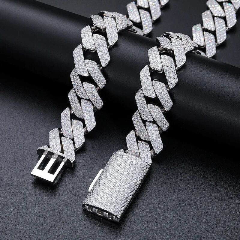 23MM White Gold Diamond Prong Cuban Link Necklace