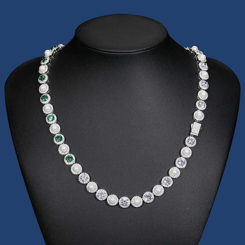 9mm S925 Green Moissanite Pearl Chain