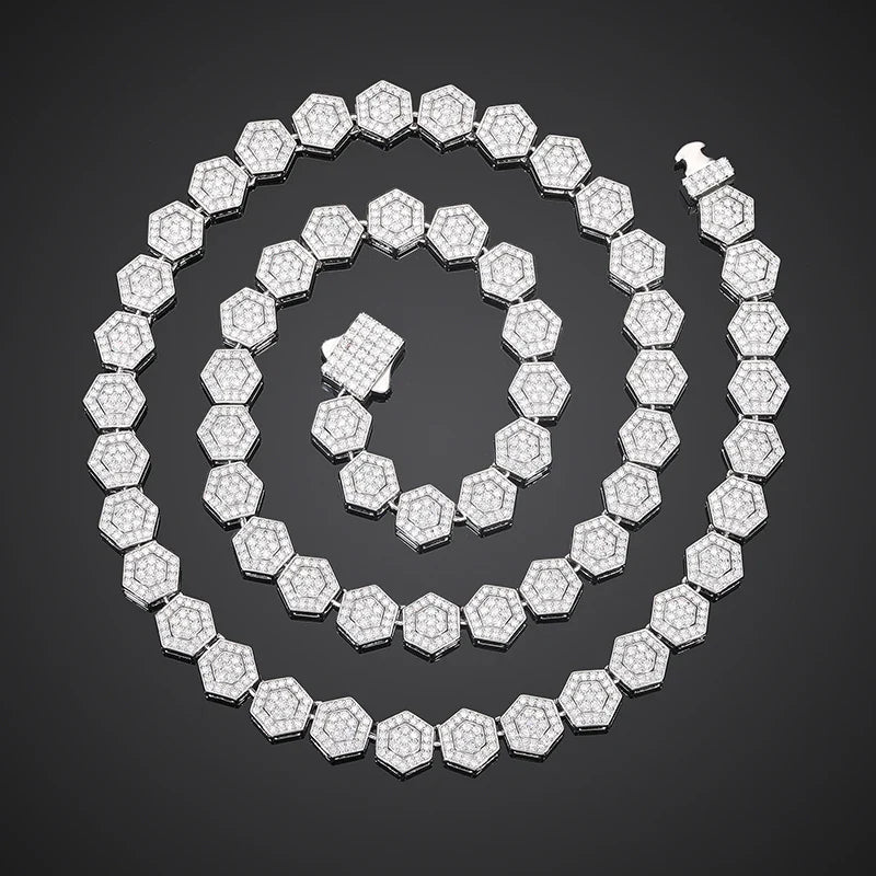 S925 Moissanite Geometric Hexagon Link Chain Bracelet