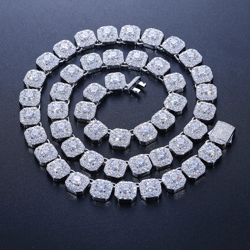 S925 Moissanite White Gold Clustered Tennis Necklace - 10mm