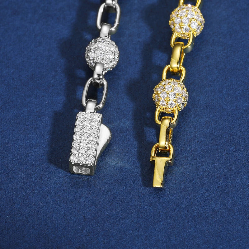 5MM VVS1 Moissanite Iced Ball Box Link Bracelet - Gold/White Gold
