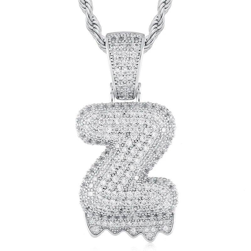 925 Sterling Silver Moissanite Bubbler Micro Paved A-Z Letter Pendant