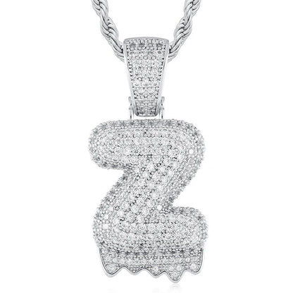 925 Sterling Silver Moissanite Bubbler Micro Paved A-Z Letter Pendant