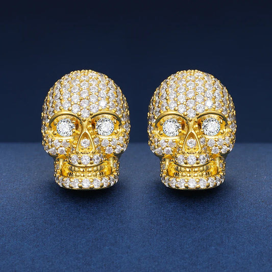 S925 MICRO MOISSANITE SKULL STUD EARRINGS