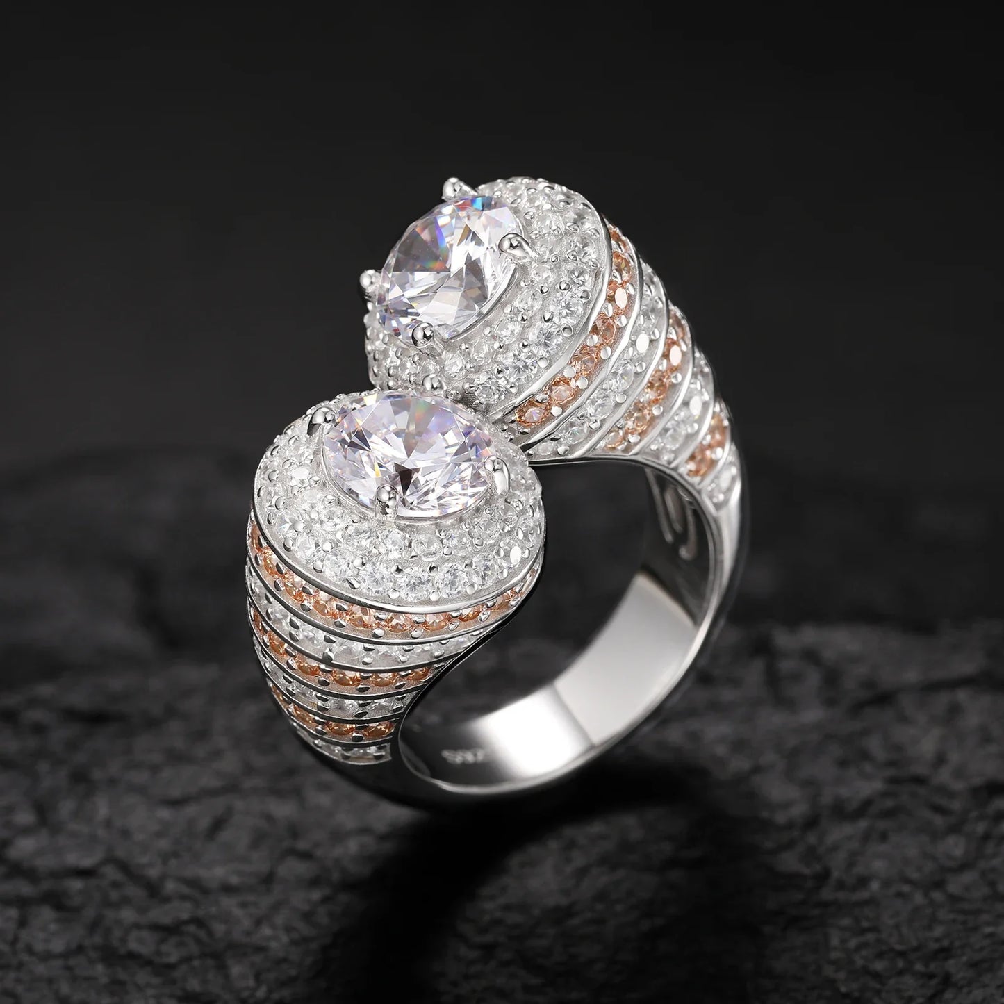 S925 Moissanite Double Halo Moissanite Bypass Ring