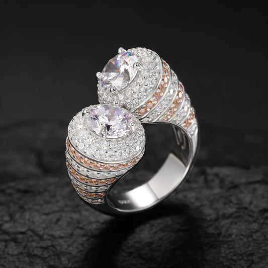 S925 Moissanite Double Halo Moissanite Bypass Ring