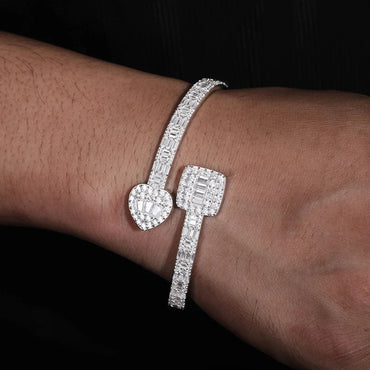 S925 Moissanite Baguette Heart-Square Diamond Bangle