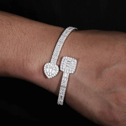 S925 Moissanite Baguette Heart-Square Diamond Bangle