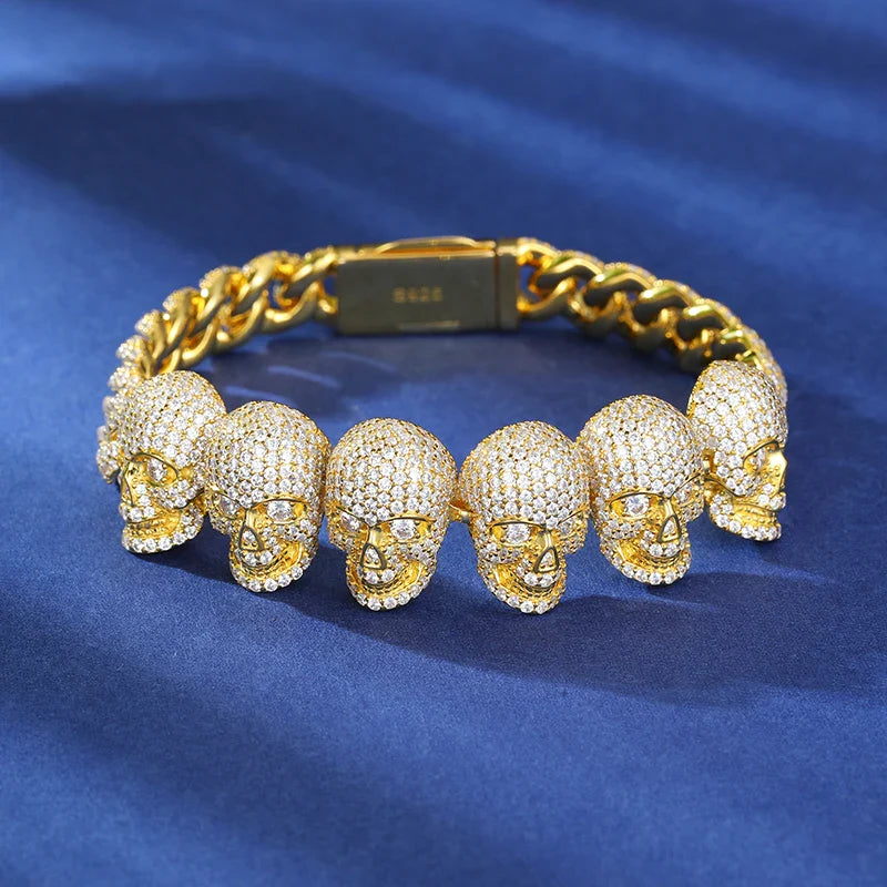 S925 VVS1 Moissanite Skull Link Bracelet - 10mm