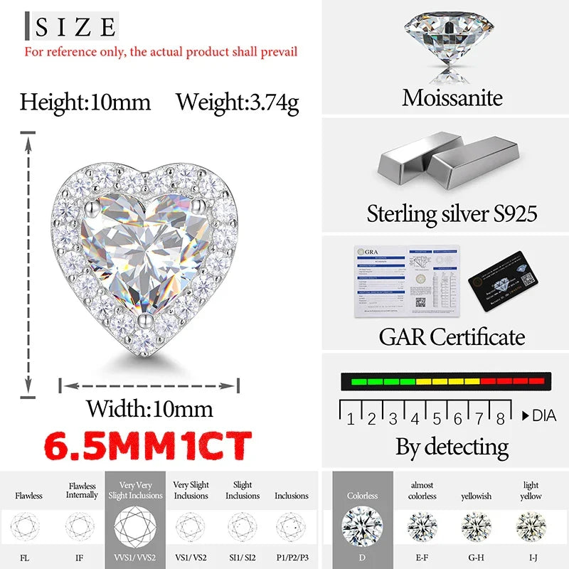 S925 Moissanite Diamond Clustered Heart Earrings - White Gold