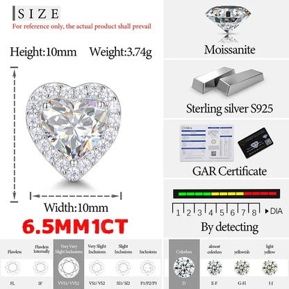S925 Moissanite Diamond Clustered Heart Earrings - White Gold