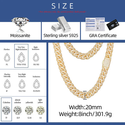 20mm S925 Moissanite Curb Cuban Chain