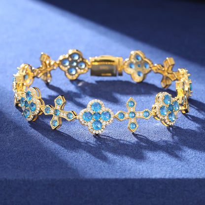 S925 Iced Frosty Flower Cross Link Bracelet - 14mm