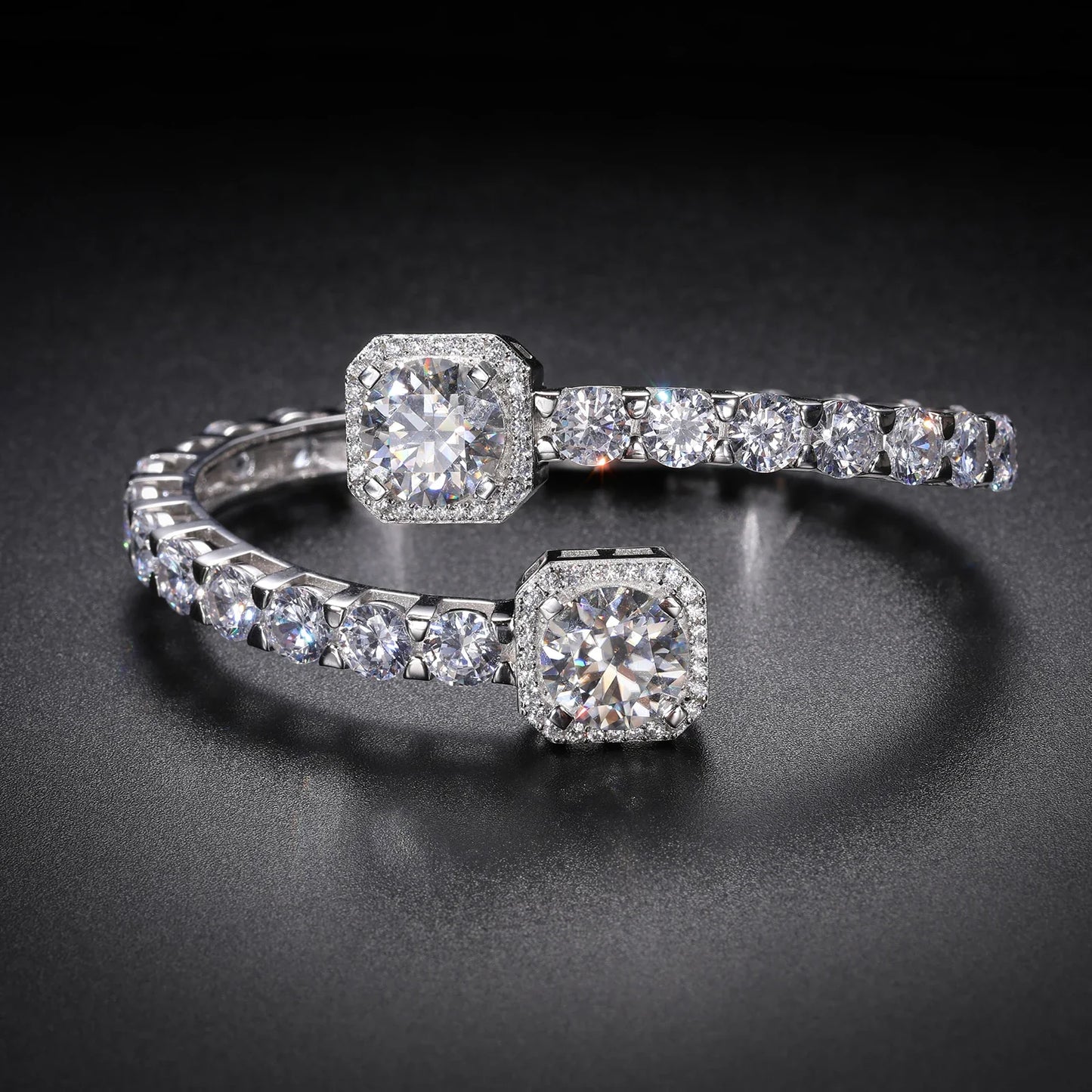 S925 Moissanite Clustered Tennis Bangle Bracelet