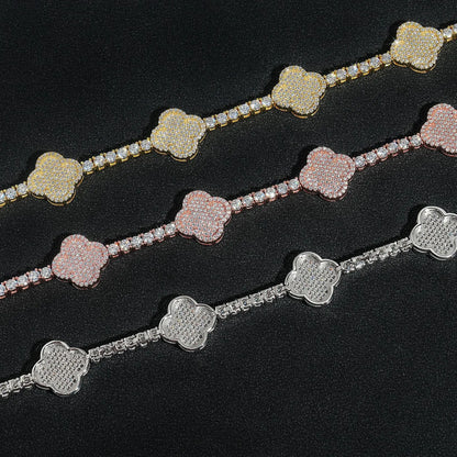 3MM Moissanite Tennis Clover Link Bracelet