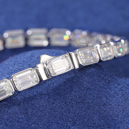 S925 Moissanite Baguette Rectangular Octagon Shape Bracelet - White Gold (5mm)