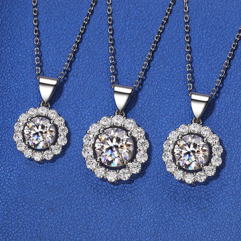 S925 Moissanite Solitaire Round Cut Diamond Pendant Necklace