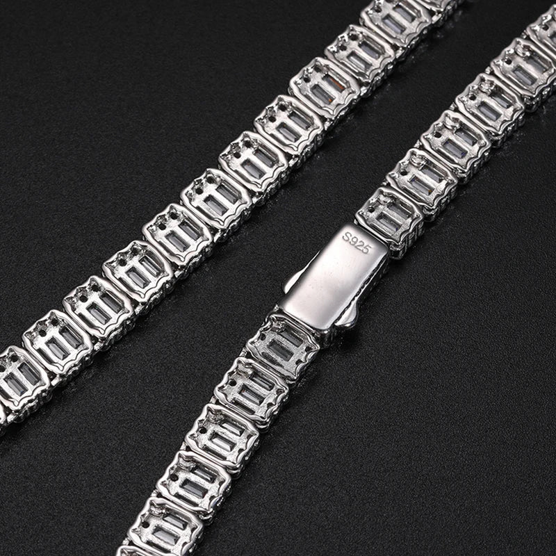 S925 Square Baguette Moissanite Diamond Tennis Necklace - 10mm