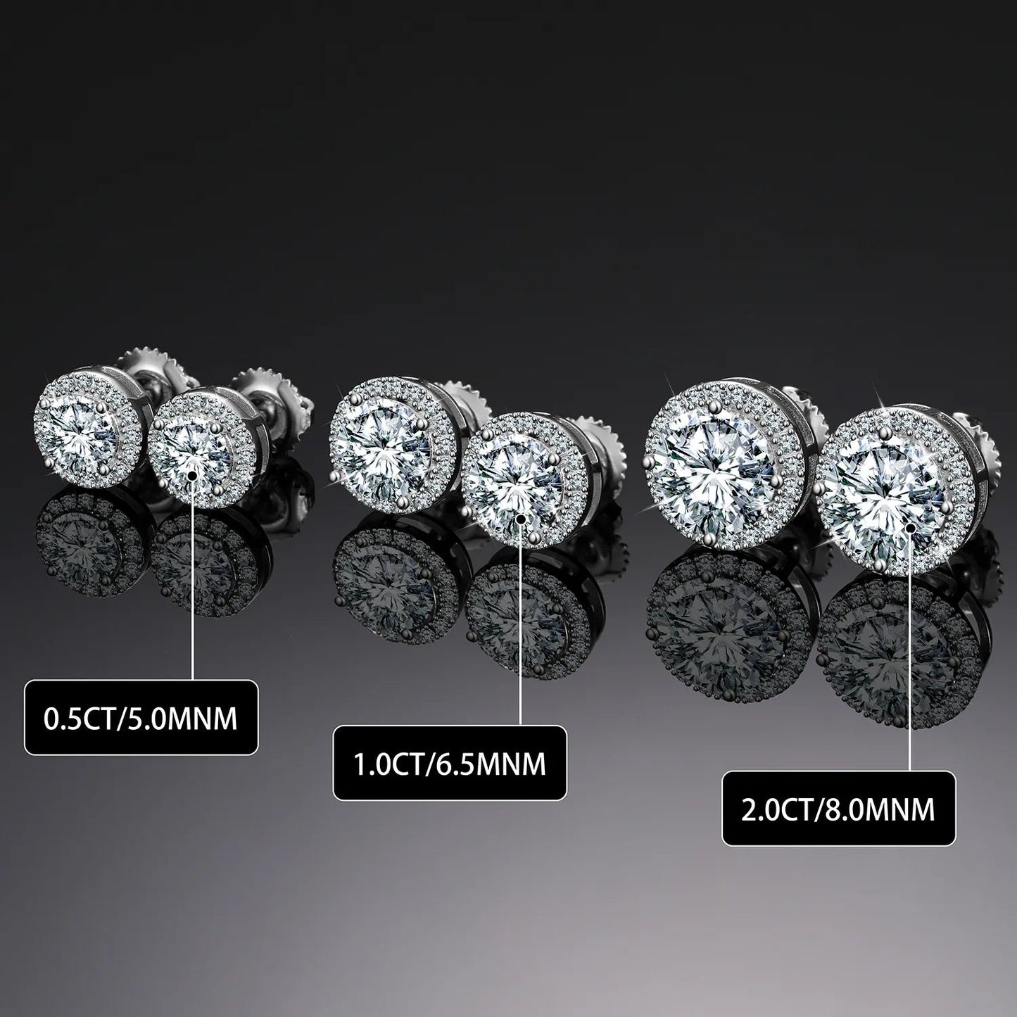925 Sterling Silver Real 0.5-2CT Moissanite Round Diamond Stud Earrings