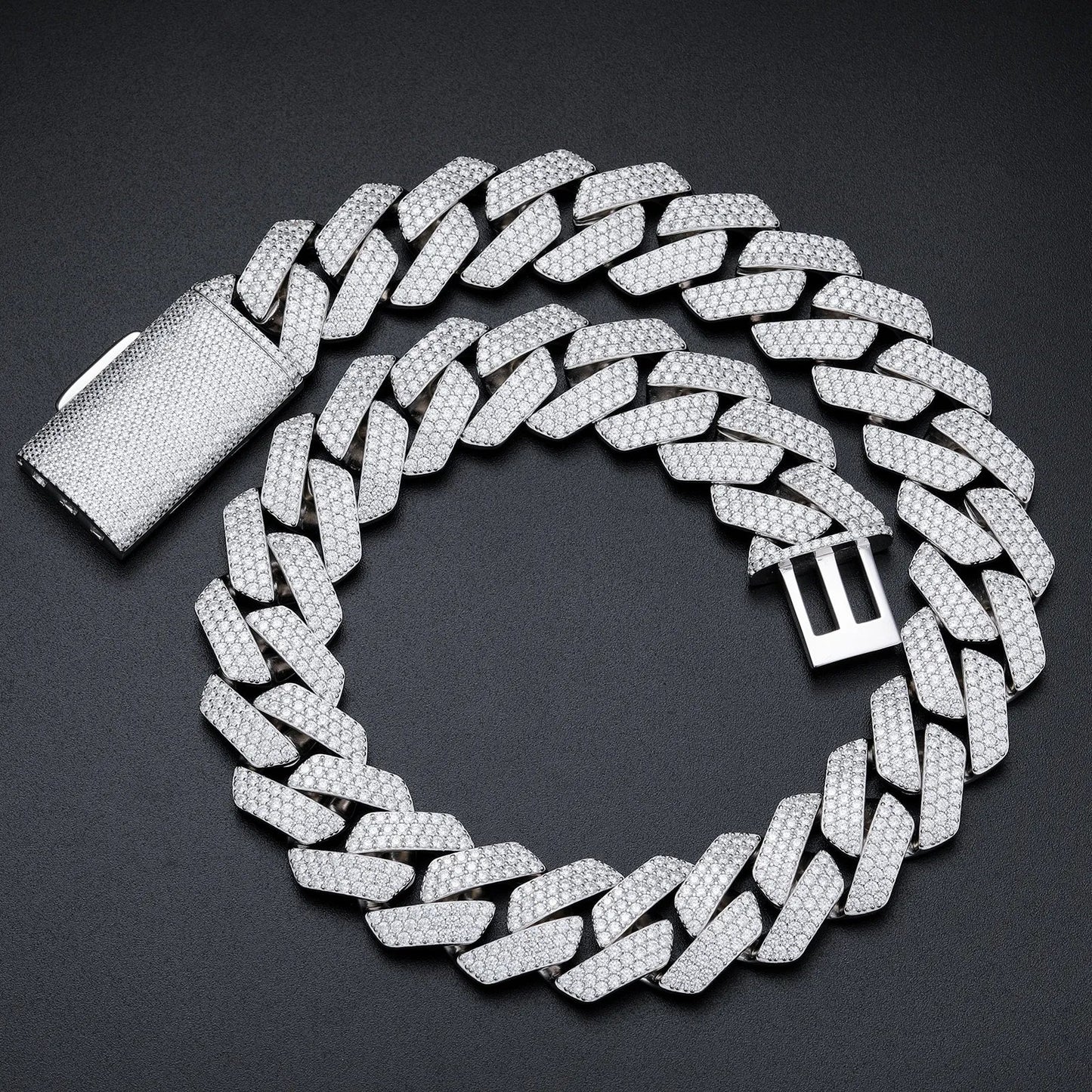 23MM White Gold Diamond Prong Cuban Link Necklace