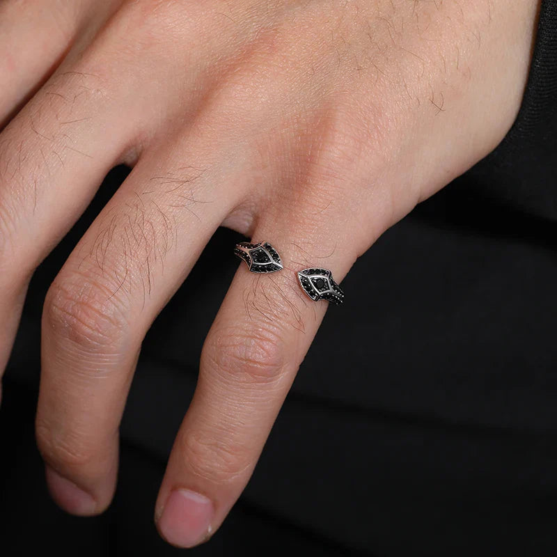S925 Black Moissanite Dual Shield Ring