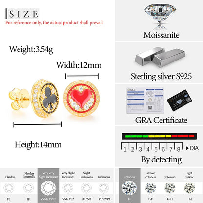 S925 Moissanite Round Shape Poker Studs Earrings