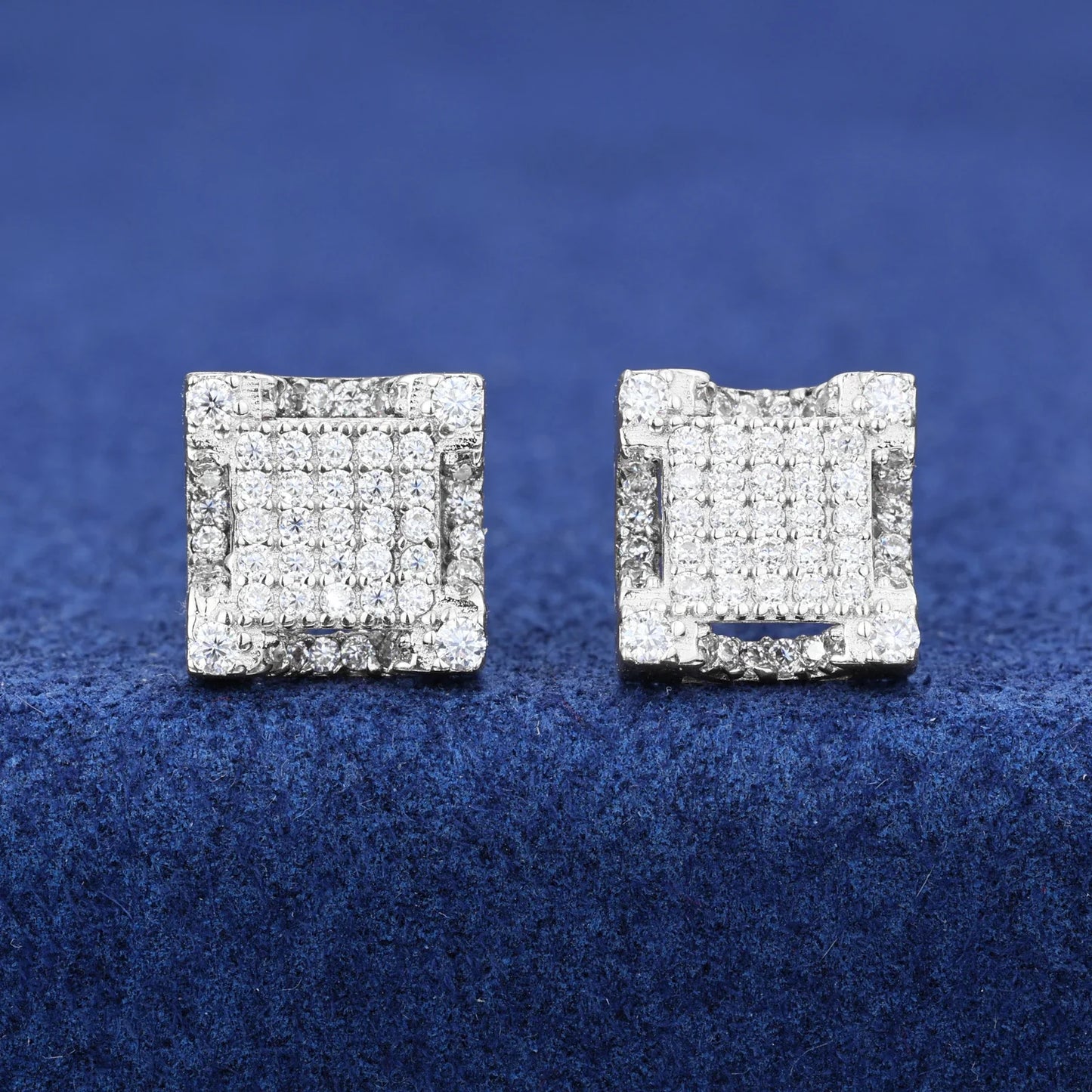 S925 Moissanite Square Paved Diamond Stud Earrings
