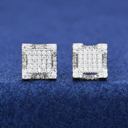 S925 Moissanite Square Paved Diamond Stud Earrings