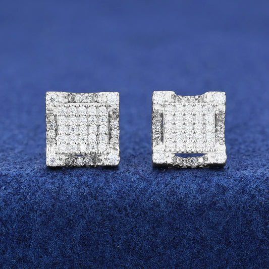S925 Moissanite Square Paved Diamond Stud Earrings