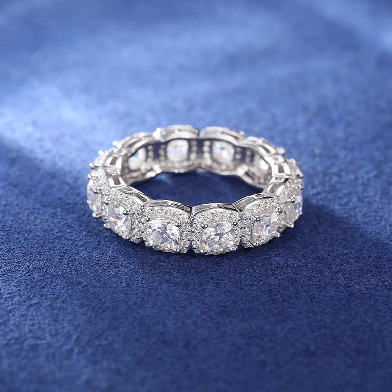 S925 Moissanite Clustered Tennis Diamond Ring