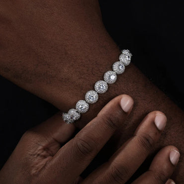 S925 Moissanite Diamond Round Clustered Tennis Bracelet - 10mm
