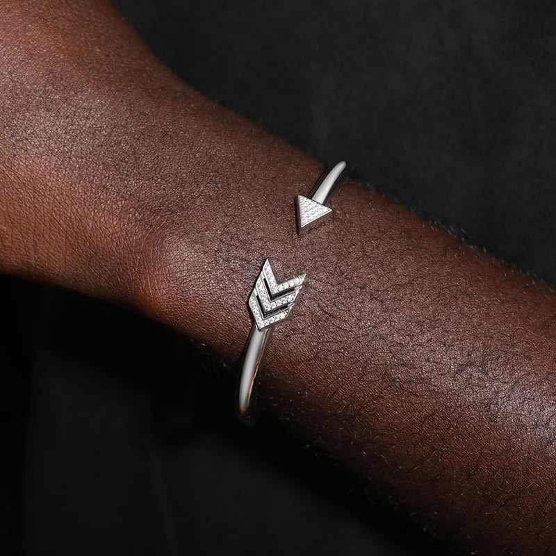 New S925 VVS Moissanite Premium Arrow Sterling Silver Men Cuff Bracelet