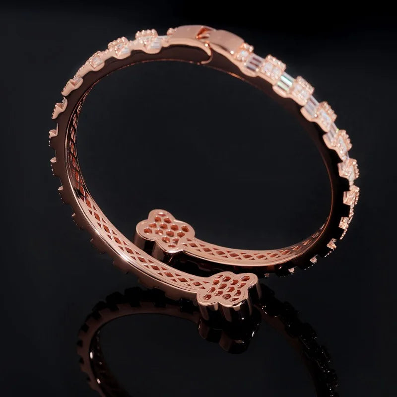 S925 Moissanite Baguette Clover Diamond Bangle