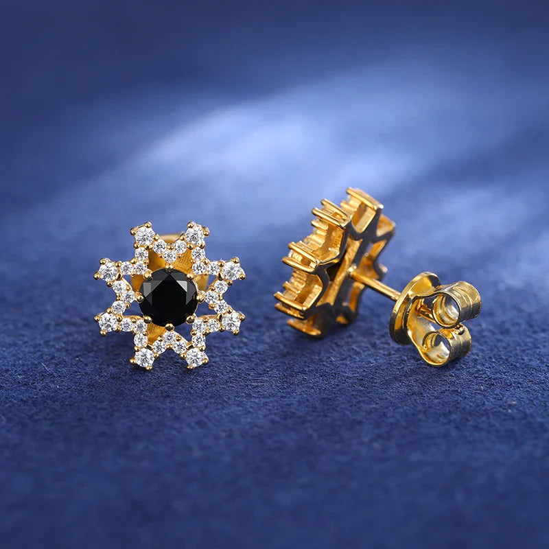 S925 Black Midnight Symphony Center Gemstone Moissanite Celestial Stud Earrings