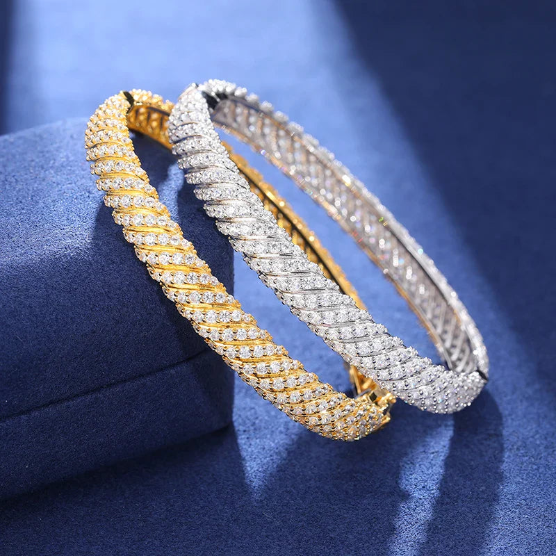 S925 MOISSANITE TWISTED BANGLE BRACELET - 8MM