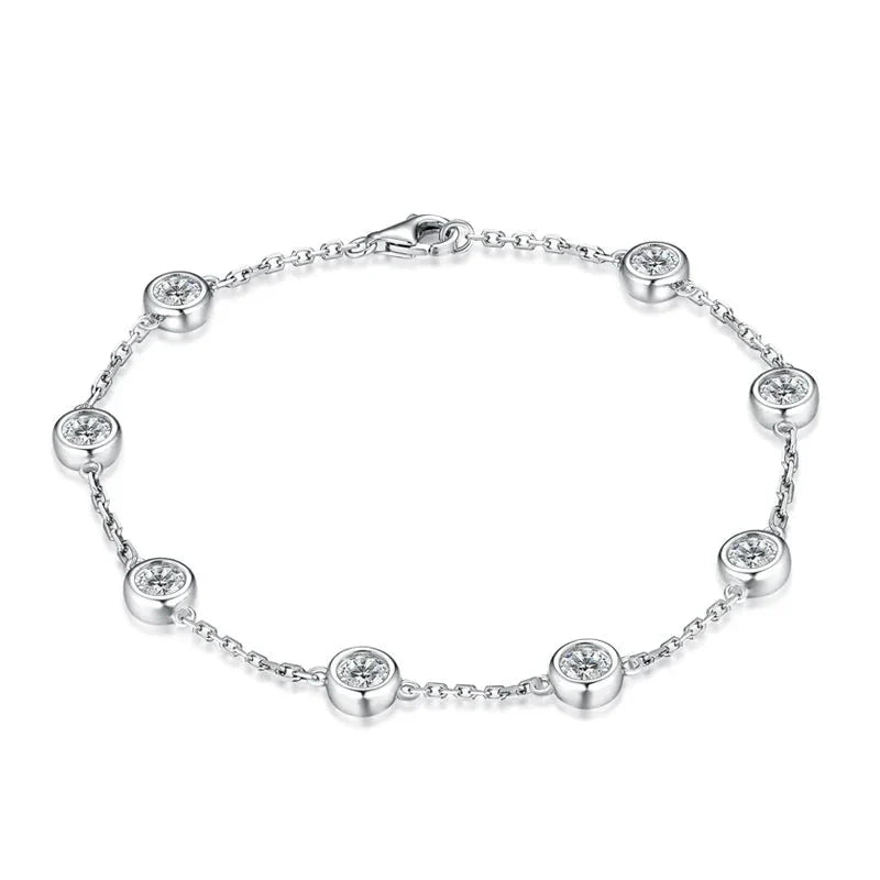 Women's S925 Moissanite Round Cut Diamond Stationed Bracelet