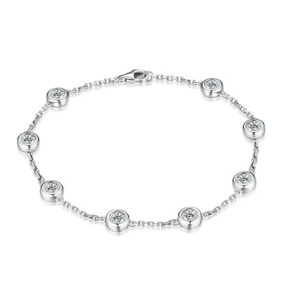 Women's S925 Moissanite Round Cut Diamond Stationed Bracelet