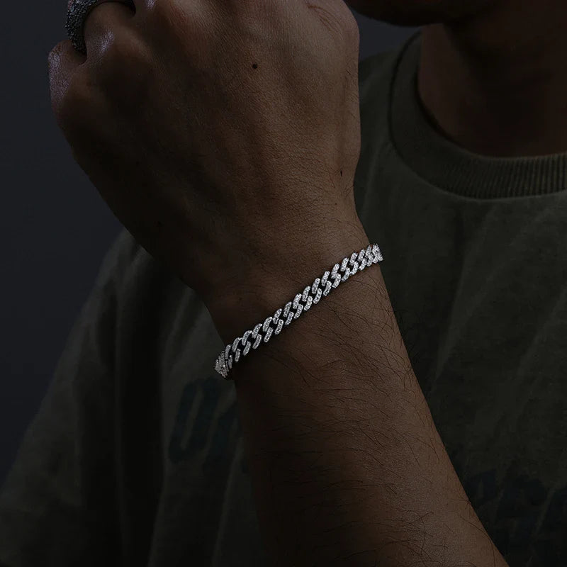S925 Moissanite Diamond Prong Cuban Link Bracelet - 6mm