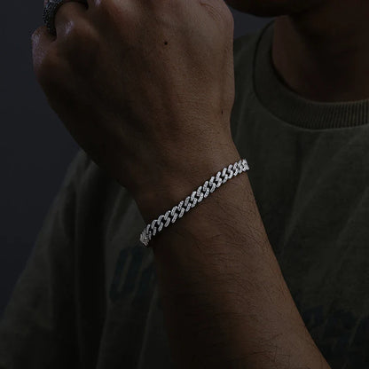 S925 Moissanite Diamond Prong Cuban Link Bracelet - 6mm